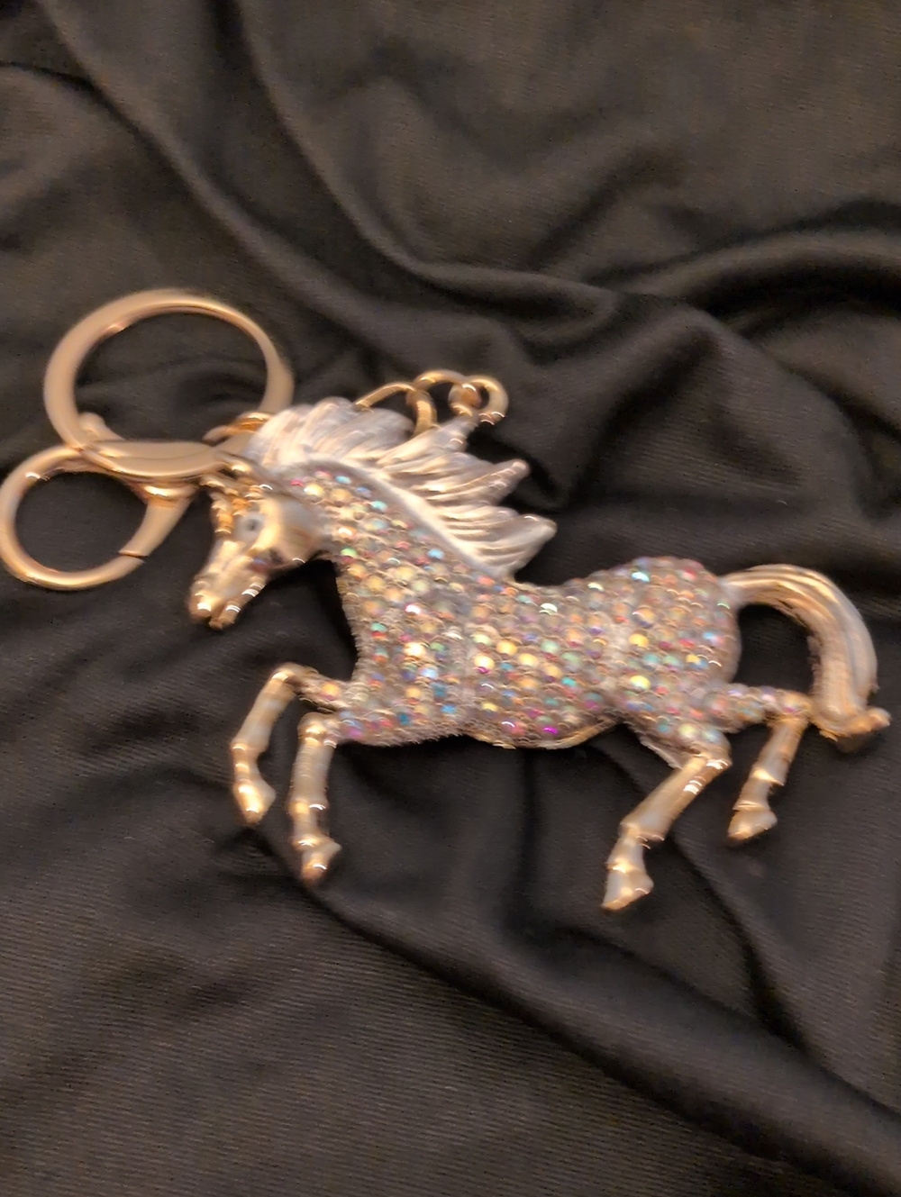 Rhinestone Horse Bag Charm/ Keychain - Sparkling Gold Accent